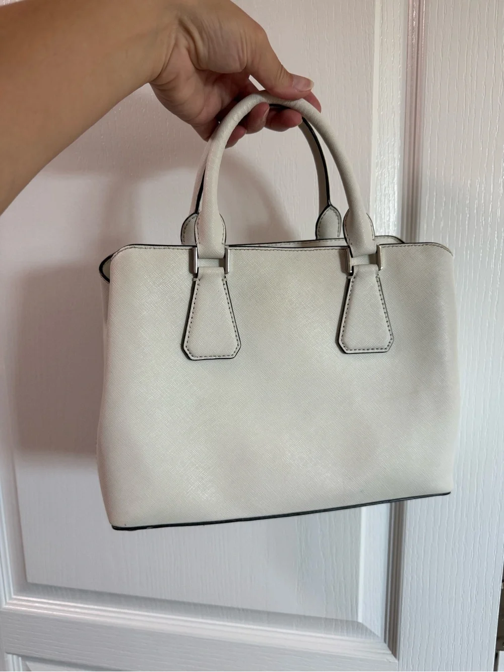 Michael Kors Cream/White Saffiano Leather Satchel with Logo Charm
